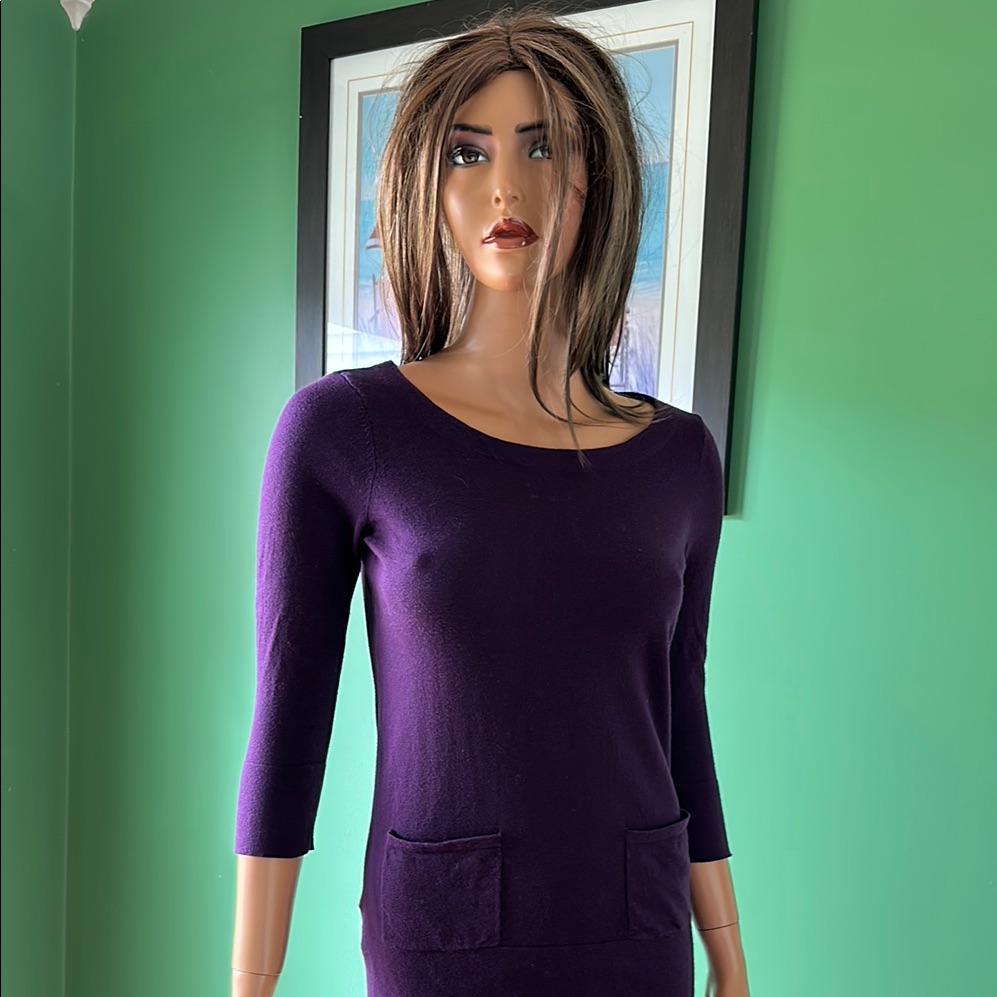Nwot Loft Purple Crew Neck Sweater Fine Knit With Backtie